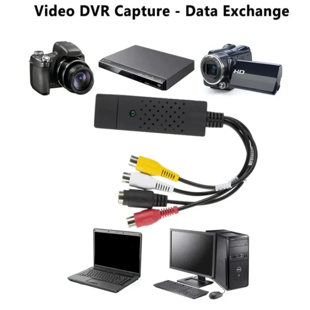 USB 2.0 to RCA Audio Video Capture Converter for PC TV VHS DVD
