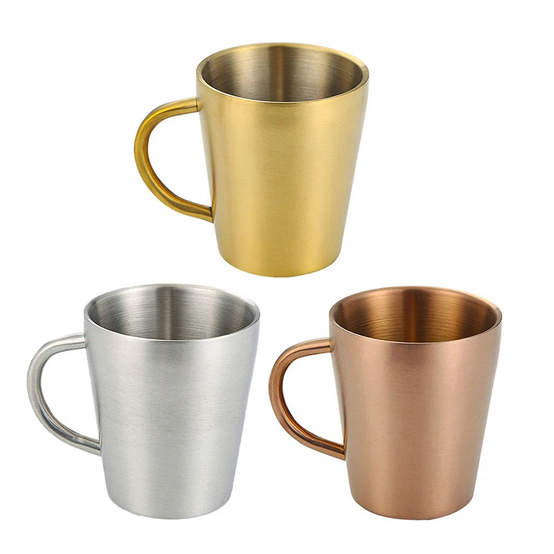 300ml Double-Layer 304 Stainless Steel Coffee Mug with Handle Gold and Silver Drinkware Cup