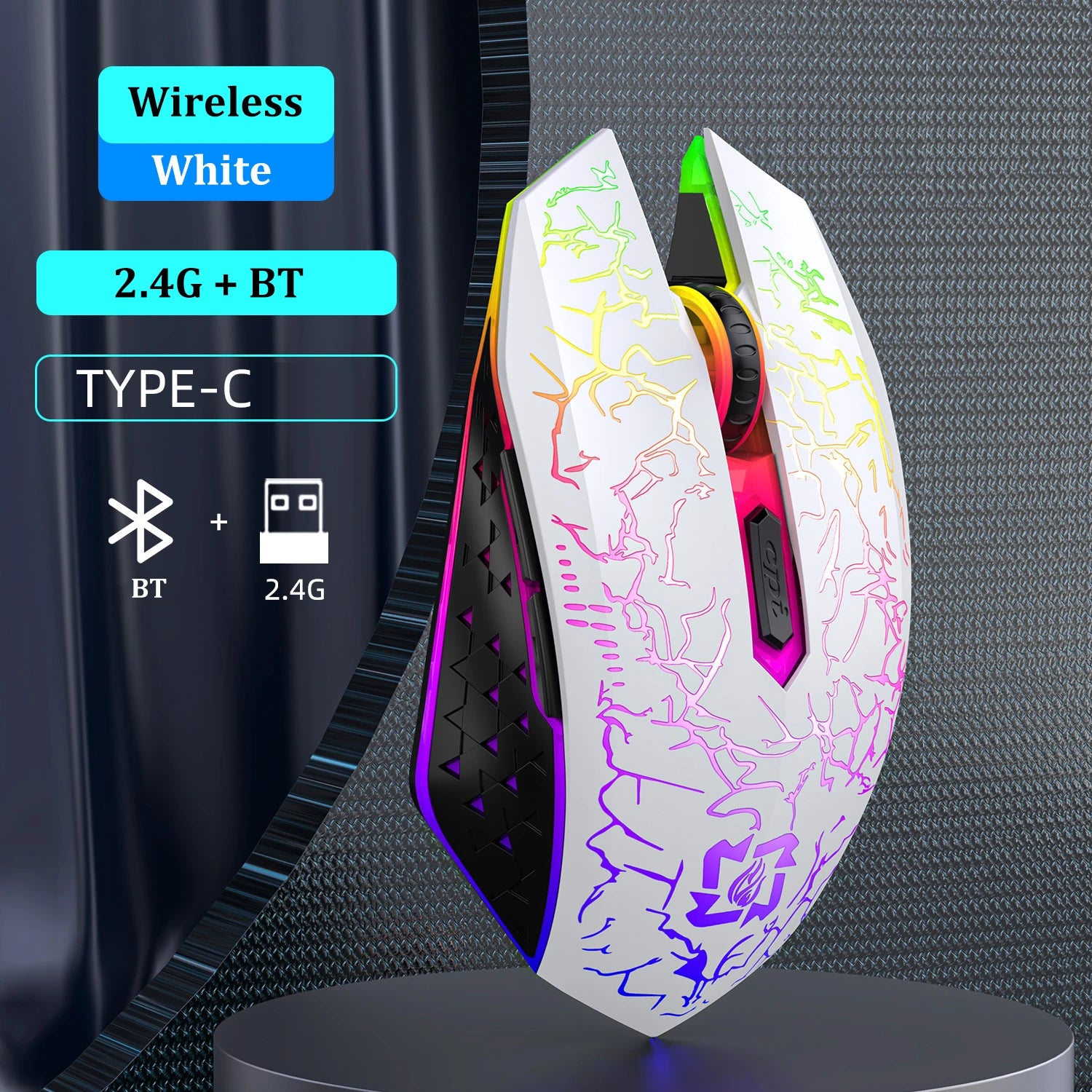 Bluetooth 5.2 RGB Wireless Gaming Mouse 2.4G Dual-Mode Silent Mouse