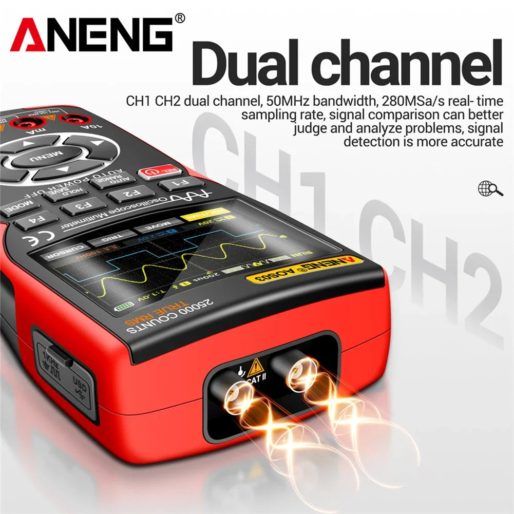 Digital Handheld Automotive Oscilloscope Multimeter 2 Channel 50MHz with Waveform Output for Car Electrical Repair
