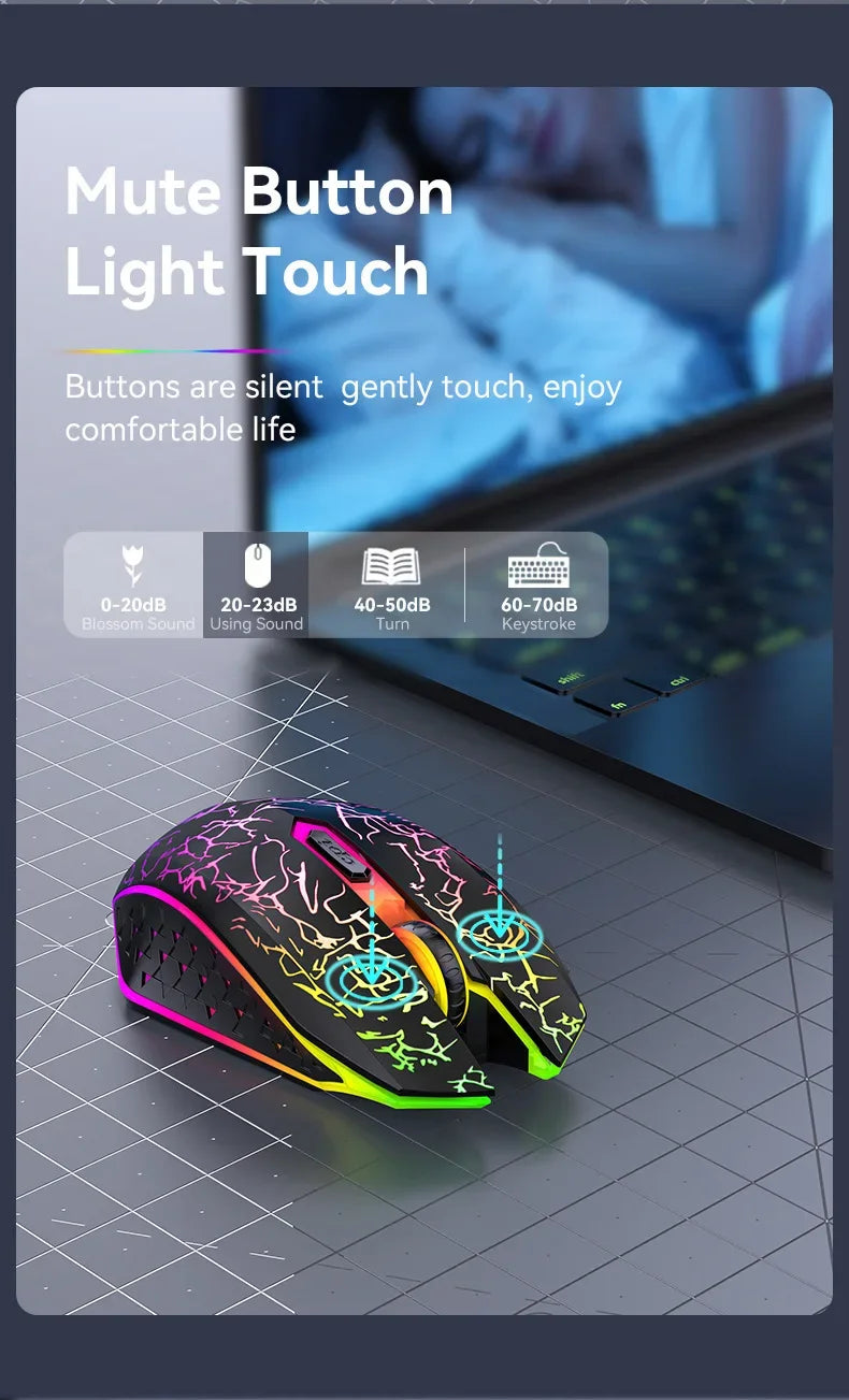 Bluetooth 5.2 RGB Wireless Gaming Mouse 2.4G Dual-Mode Silent Mouse