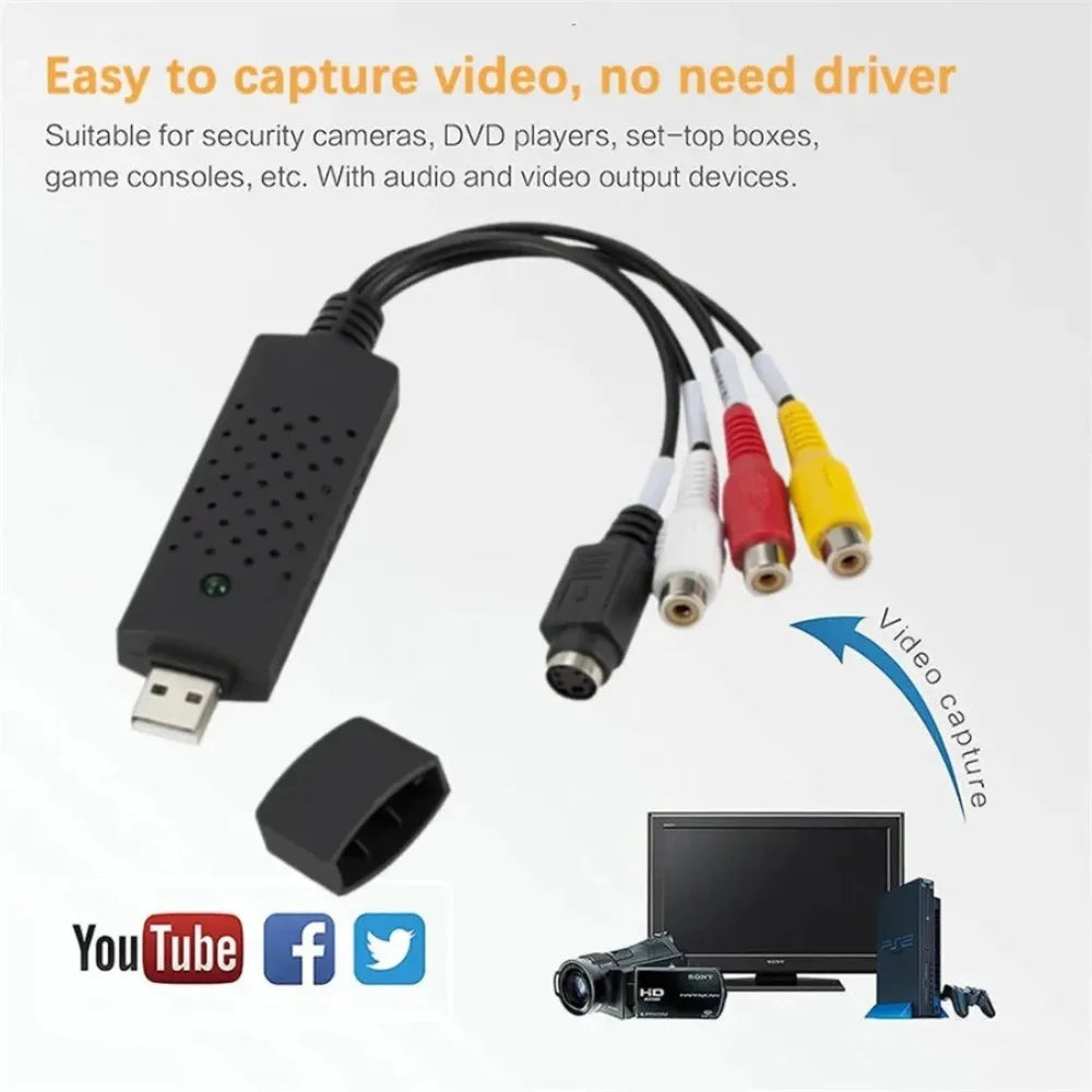 USB 2.0 to RCA Audio Video Capture Converter for PC TV VHS DVD