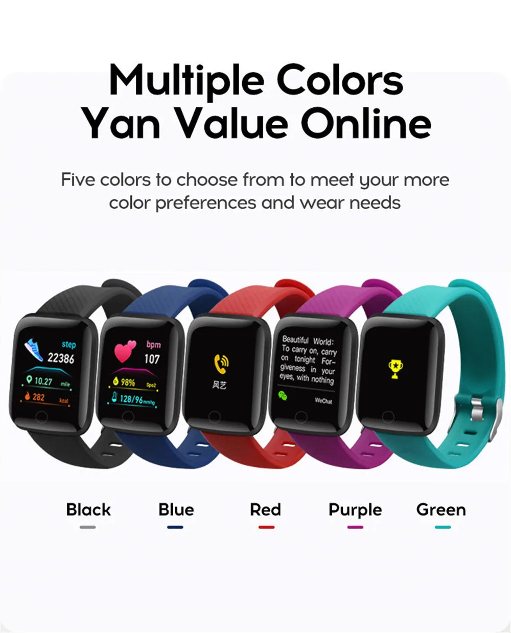Unisex Smartwatch Fitness Monitor with Message Notifications for Android and iOS