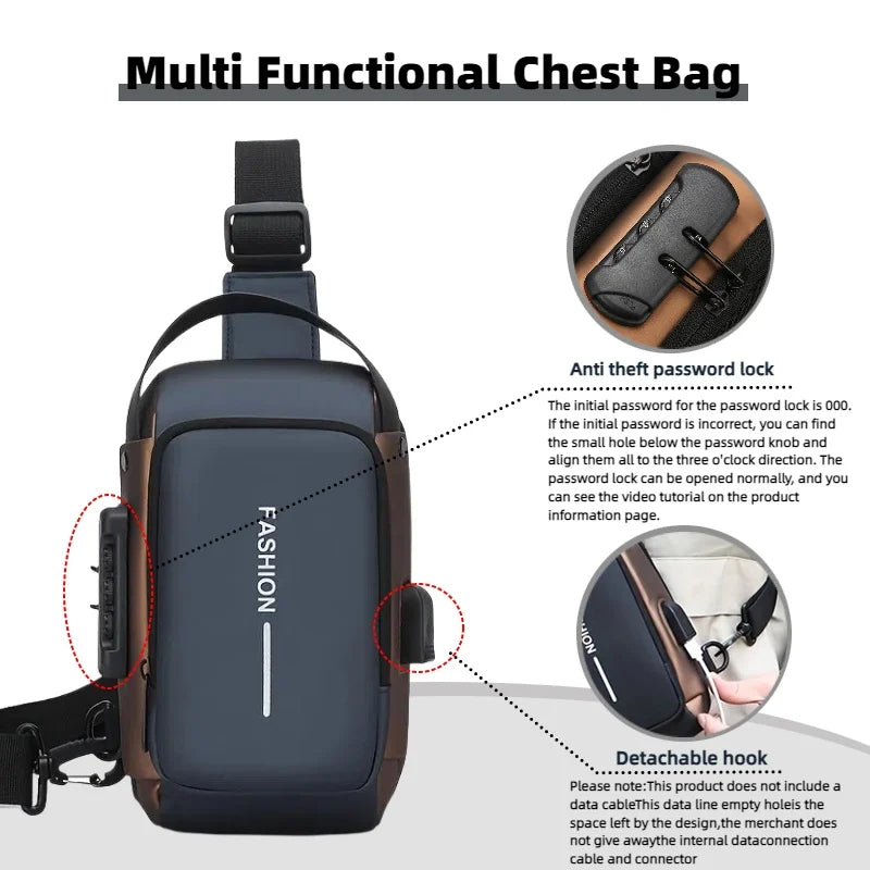 Durable Oxford Fabric Men’s Sling Bag – Motorcycle Crossbody Chest Pack with Phone Pocket