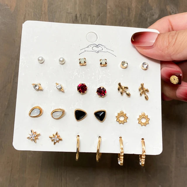 40Pcs Gold Color Earrings Set for Women Butterfly Heart Pearl