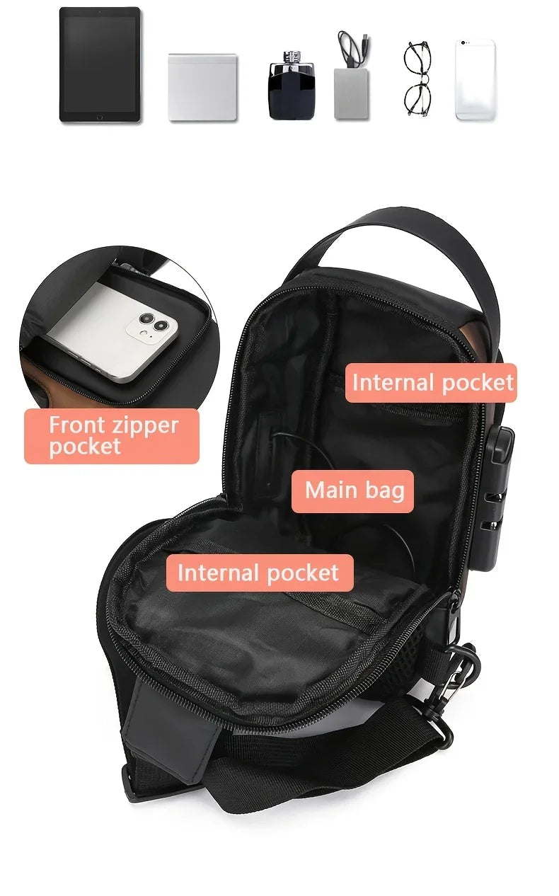 Durable Oxford Fabric Men’s Sling Bag – Motorcycle Crossbody Chest Pack with Phone Pocket