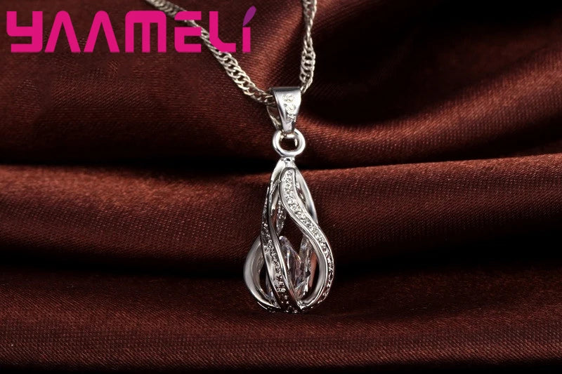 Women’s Water Drop CZ Jewelry Set with Necklace, Hoop Earrings and Ring