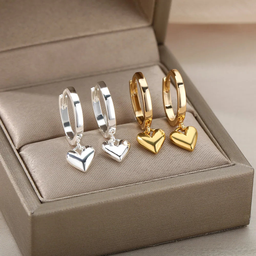 Stainless Steel Heart Earrings for Women Vintage Gold Color Heart Drop Earrings Wedding Valentine Jewelry Gift