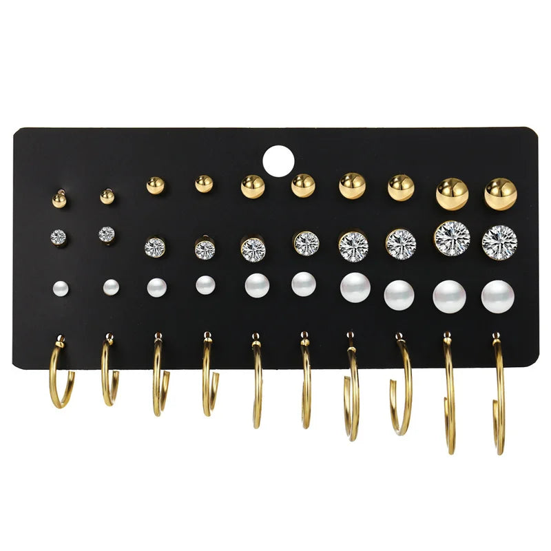 40Pcs Gold Color Earrings Set for Women Butterfly Heart Pearl
