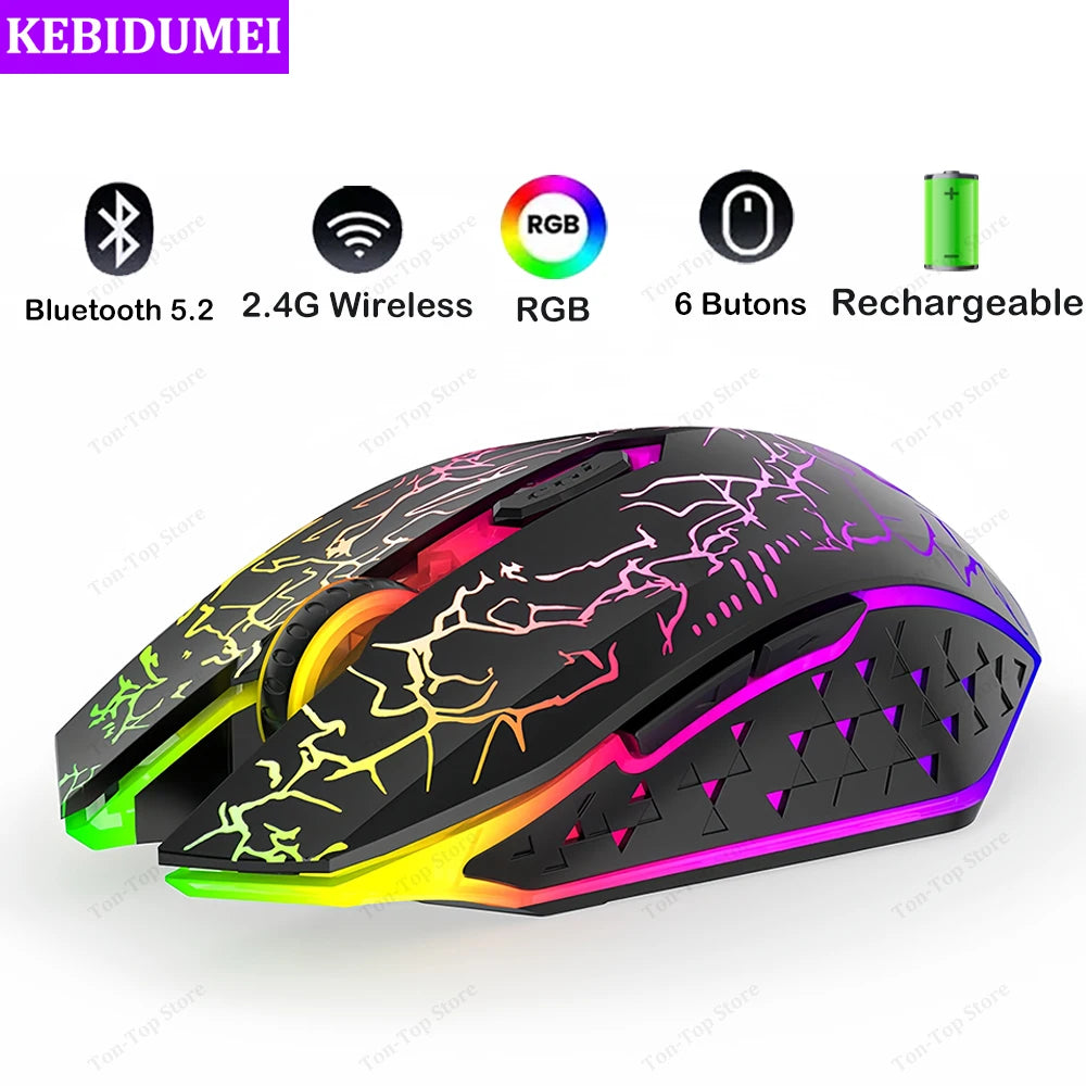 Bluetooth 5.2 RGB Wireless Gaming Mouse 2.4G Dual-Mode Silent Mouse