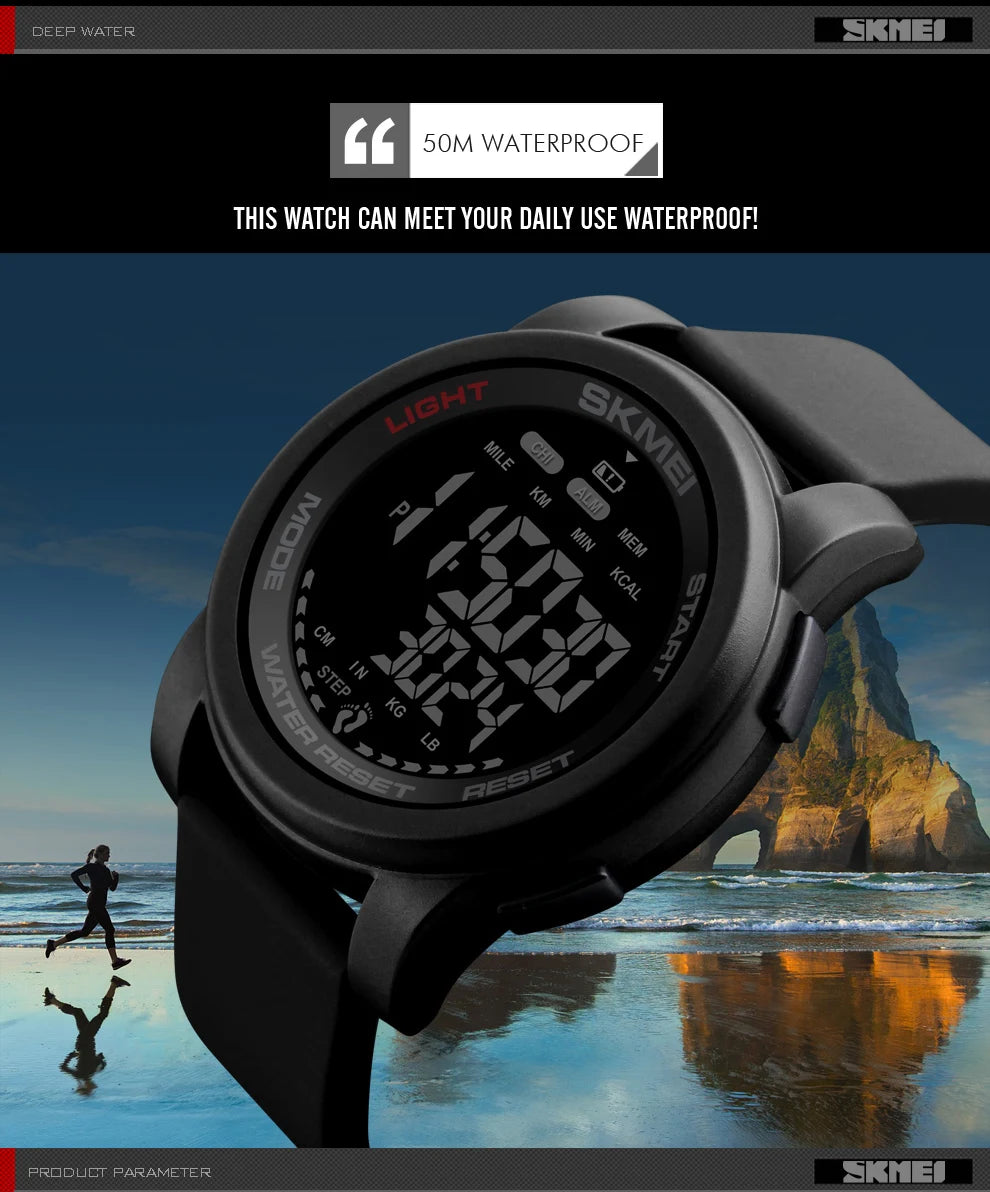 SKMEI 1469 Men’s Digital Sport Watch with Pedometer, Dual Time, Calorie, Distance and Mileage Tracker