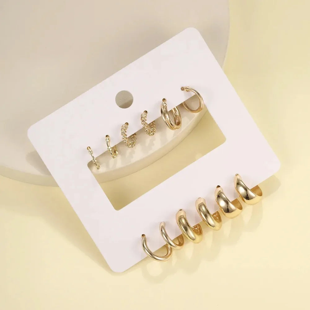 6Pcs Stainless Steel Crystal Zirconia Hoop Earrings Set