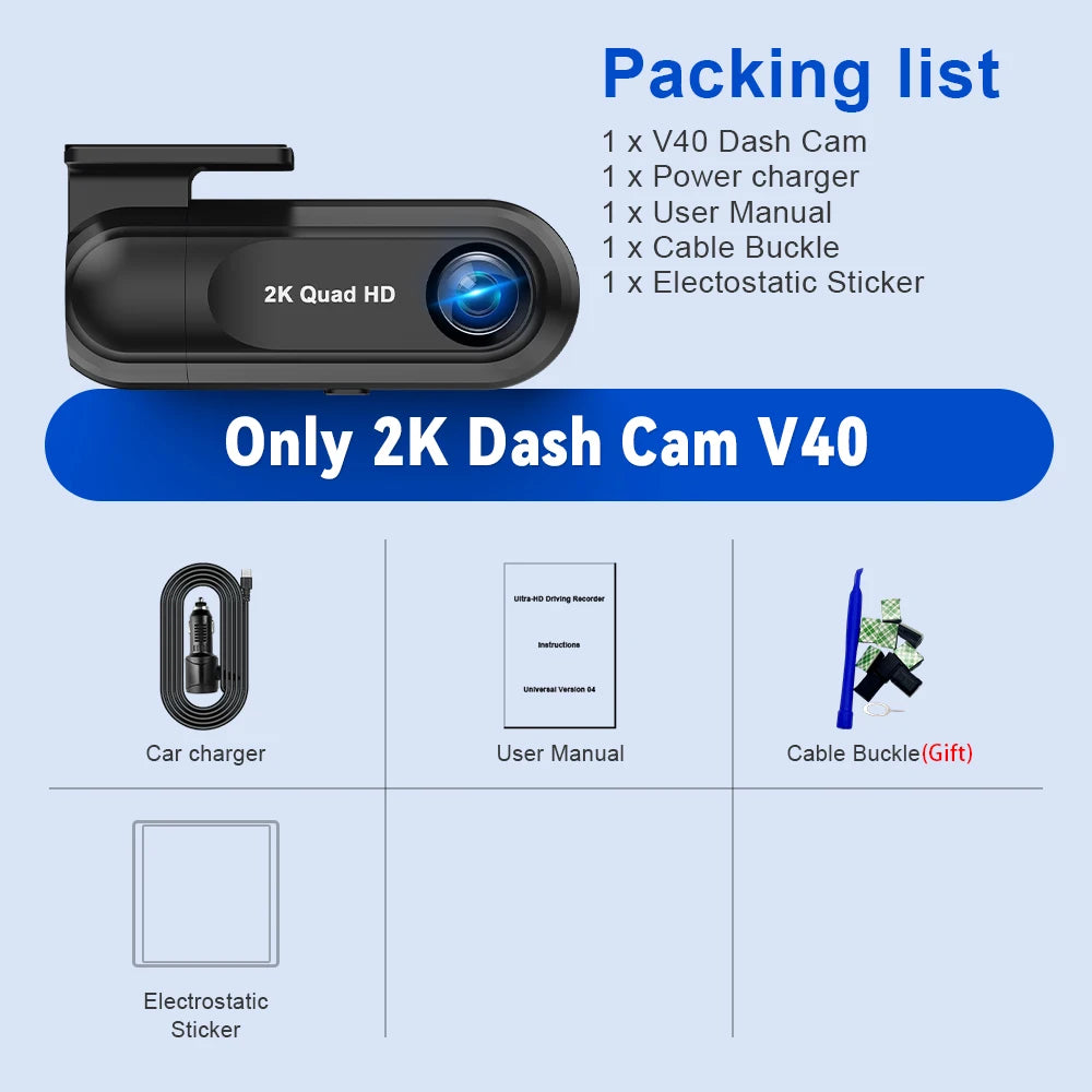 Soam 2.5K Front Dash Cam Built-in WiFi Car DVR with G-Sensor, Night Vision, WDR, GPS and 24H Parking Mode