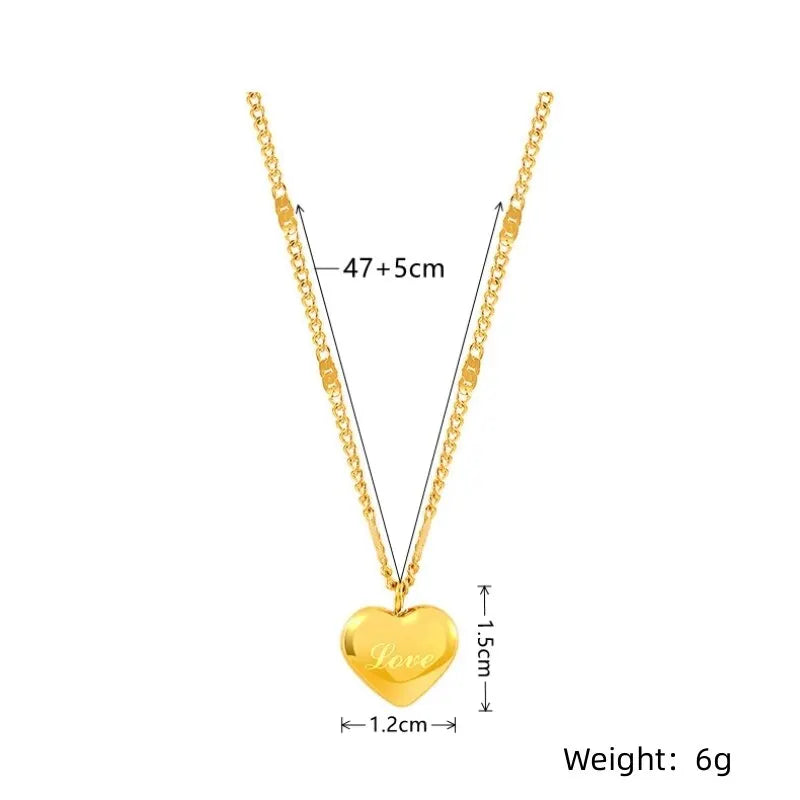 Gold Color Heart Necklace for Women Simple Fashion Love Engraved Collarbone Chain Holiday Gift