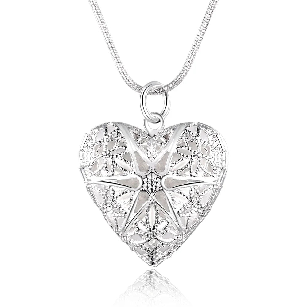 925 Sterling Silver Photo Frame Pendant Necklace with Snake Chain