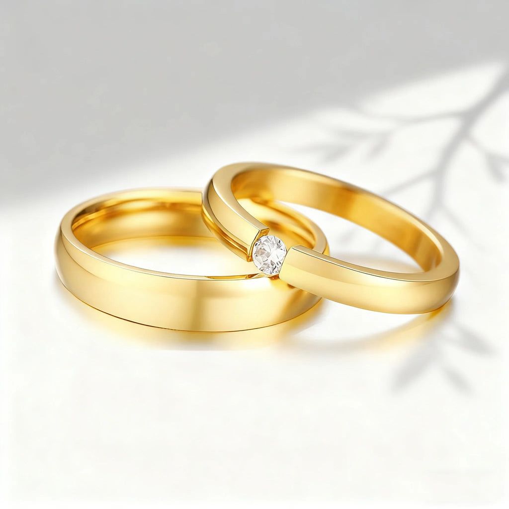 Custom Couple Rings PVD Gold Plated Personalized Name Wedding Bands Gift with Card for Women and Men