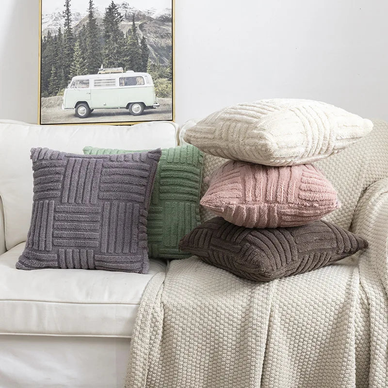 Boho Faux Fur Plush Throw Pillow Cover – Cream White Luxury Soft Decorative Cushion Case