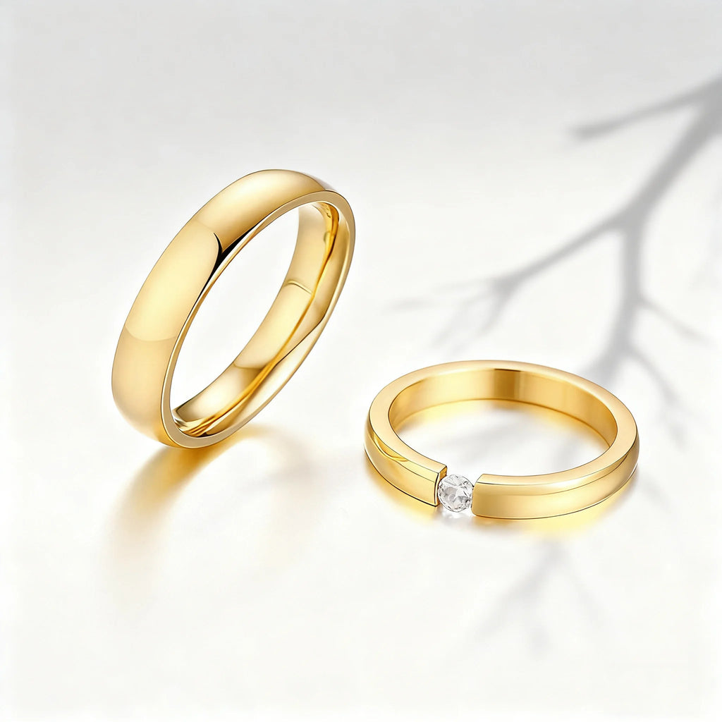 Custom Couple Rings PVD Gold Plated Personalized Name Wedding Bands Gift with Card for Women and Men