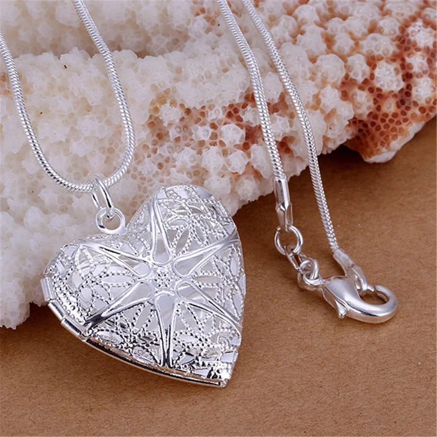 925 Sterling Silver Photo Frame Pendant Necklace with Snake Chain
