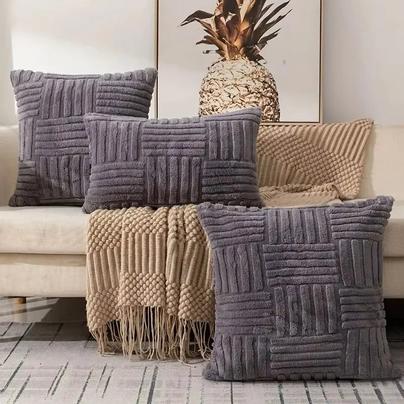 Boho Faux Fur Plush Throw Pillow Cover – Cream White Luxury Soft Decorative Cushion Case