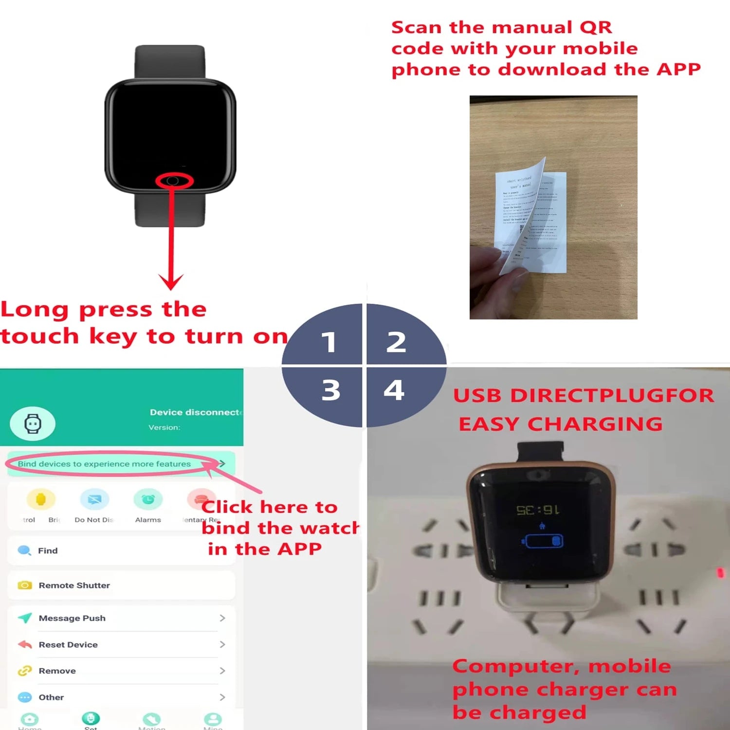 Unisex Smartwatch Fitness Monitor with Message Notifications for Android and iOS