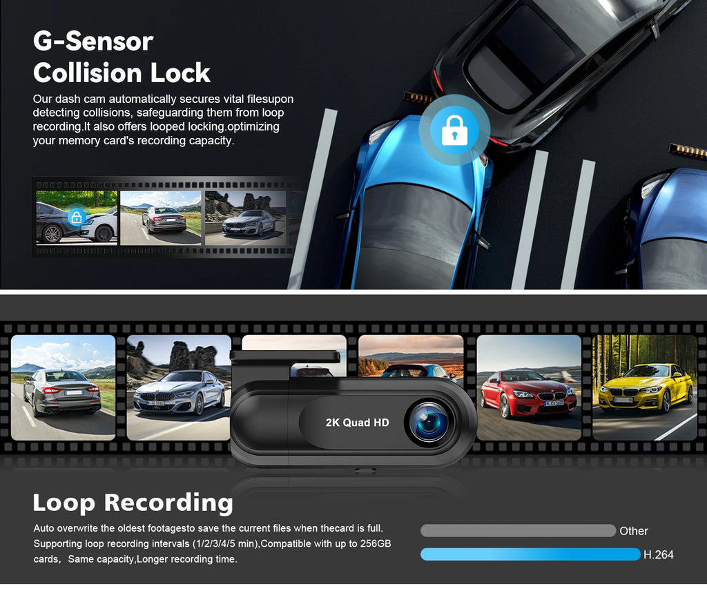 Soam 2.5K Front Dash Cam Built-in WiFi Car DVR with G-Sensor, Night Vision, WDR, GPS and 24H Parking Mode