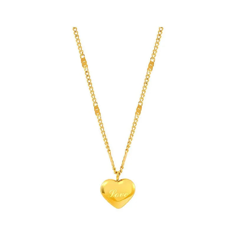 Gold Color Heart Necklace for Women Simple Fashion Love Engraved Collarbone Chain Holiday Gift