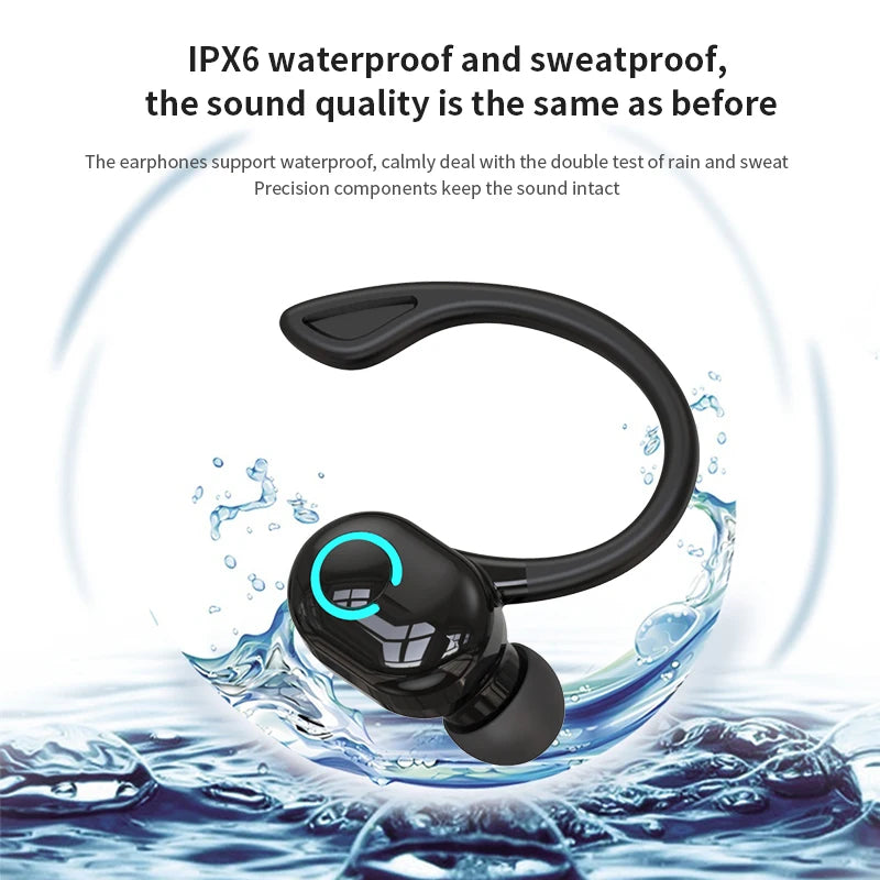 Wireless Bluetooth Earphones with HiFi Bass, HD Microphone, Ear-Hook Design, Noise Cancelling, Waterproof Sports Gaming Headset