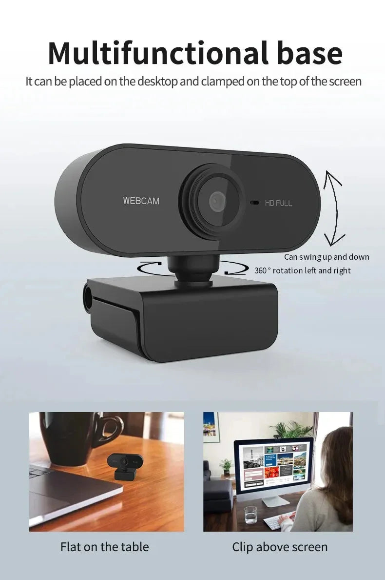 1080P Full HD USB Webcam with Built-in Microphone and Tripod