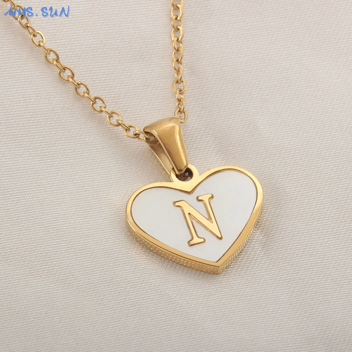Stainless Steel Heart Initial Necklace for Women A-Z