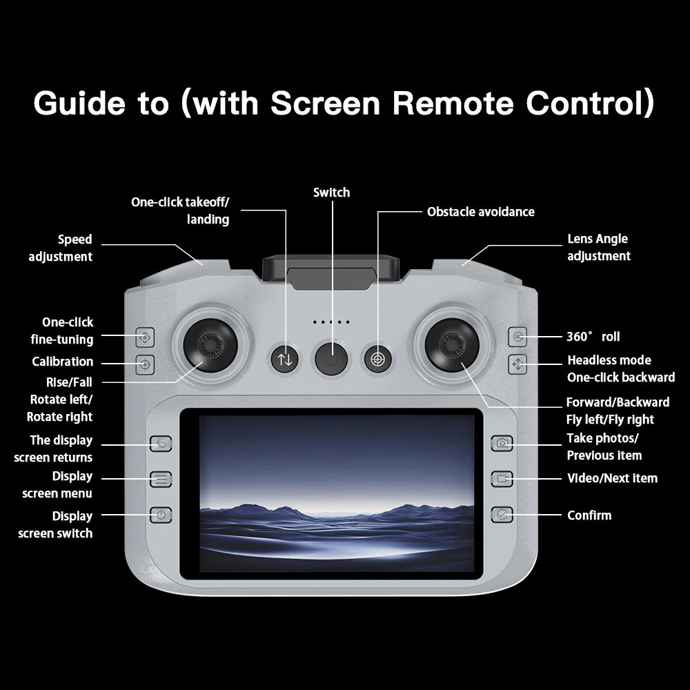 AE5 Max 8K HD Quadcopter Drone with 4.5” Screen Controller, 20 Min Battery, Headless Mode and 360° Flip