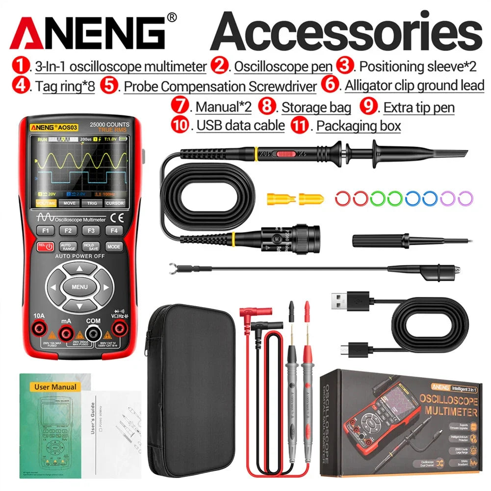Digital Handheld Automotive Oscilloscope Multimeter 2 Channel 50MHz with Waveform Output for Car Electrical Repair