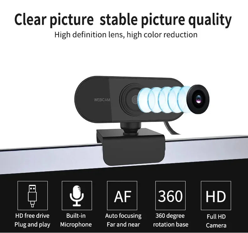 1080P Full HD USB Webcam with Built-in Microphone and Tripod