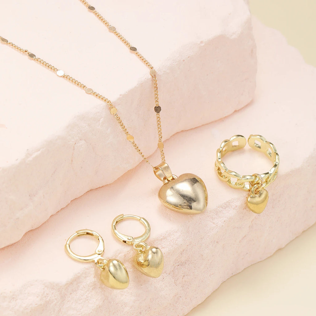 4-Piece Vintage Gold Heart Jewelry Set for Women
