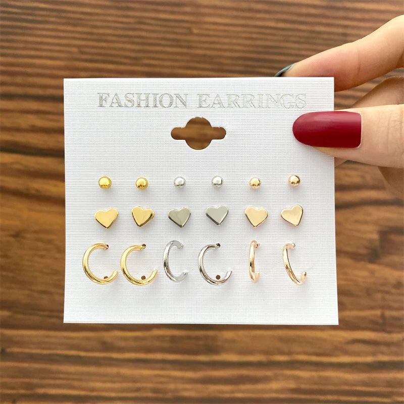 40Pcs Gold Color Earrings Set for Women Butterfly Heart Pearl