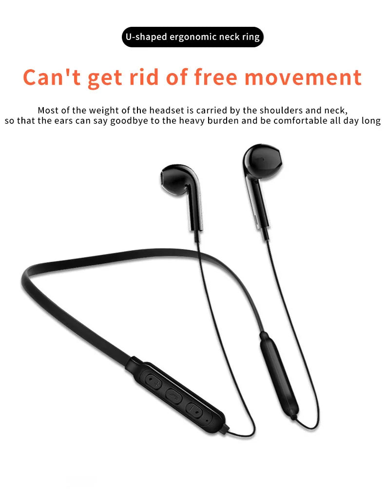 Wireless 9D Bluetooth 5.2 Neckband Sports Headset with Microphone