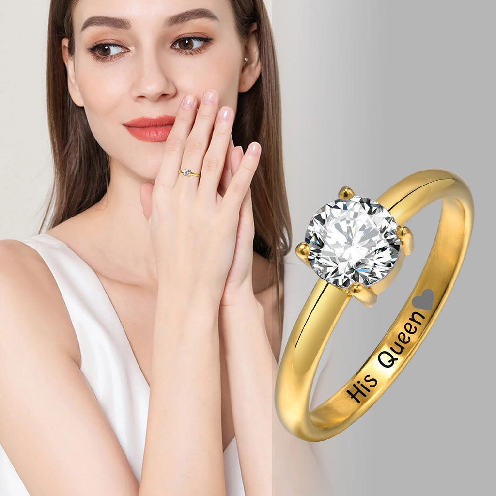 Custom Couple Rings PVD Gold Plated Personalized Name Wedding Bands Gift with Card for Women and Men