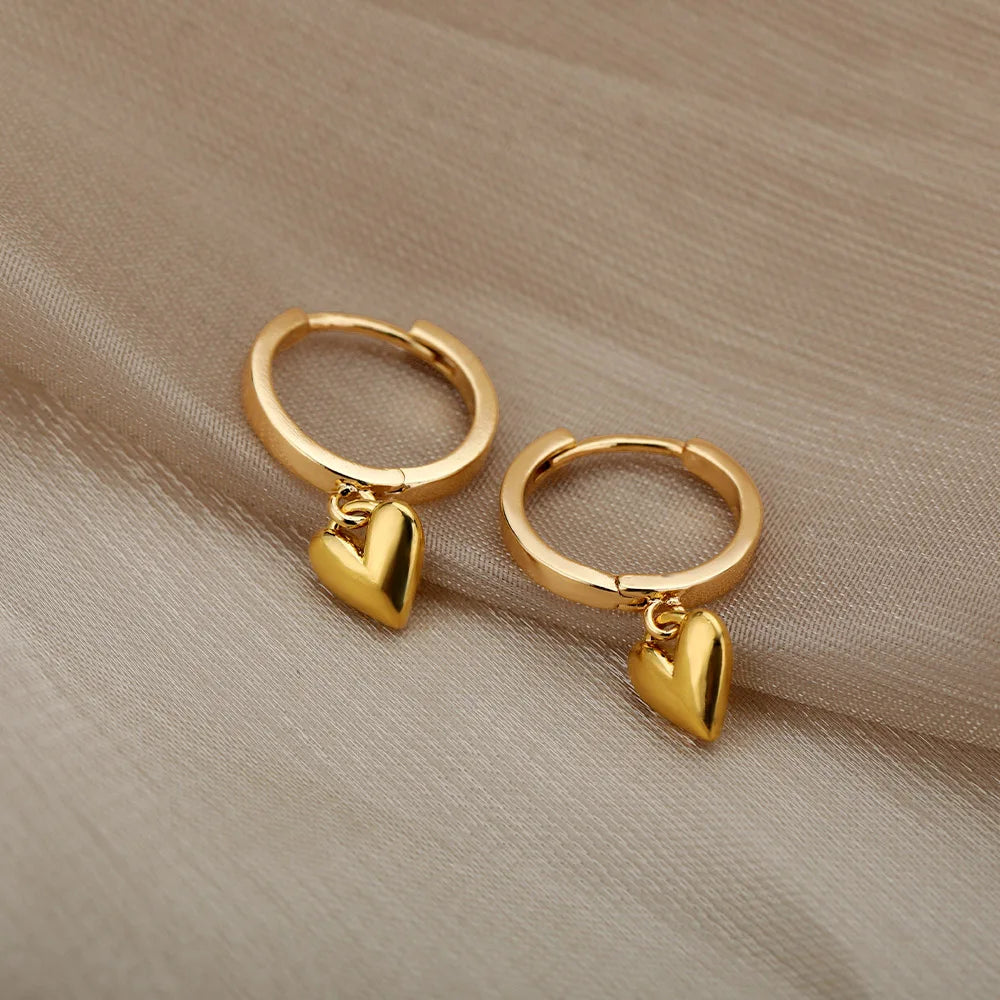Stainless Steel Heart Earrings for Women Vintage Gold Color Heart Drop Earrings Wedding Valentine Jewelry Gift