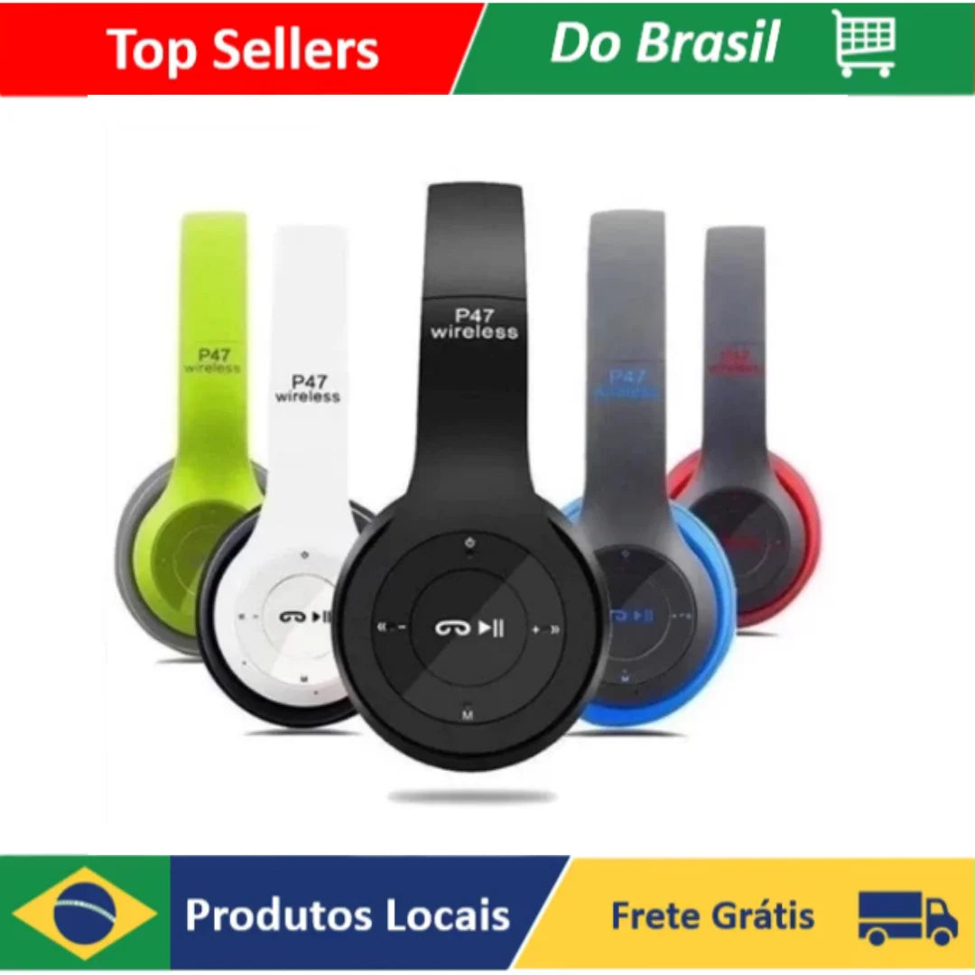 Headphone P47 Dobrável Bluetooth 5.0 com Entrada para Cartão TF e Conexão por Cabo