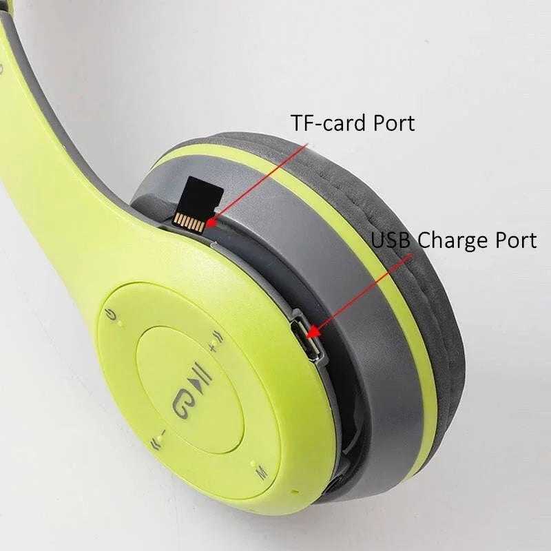 Headphone P47 Dobrável Bluetooth 5.0 com Entrada para Cartão TF e Conexão por Cabo