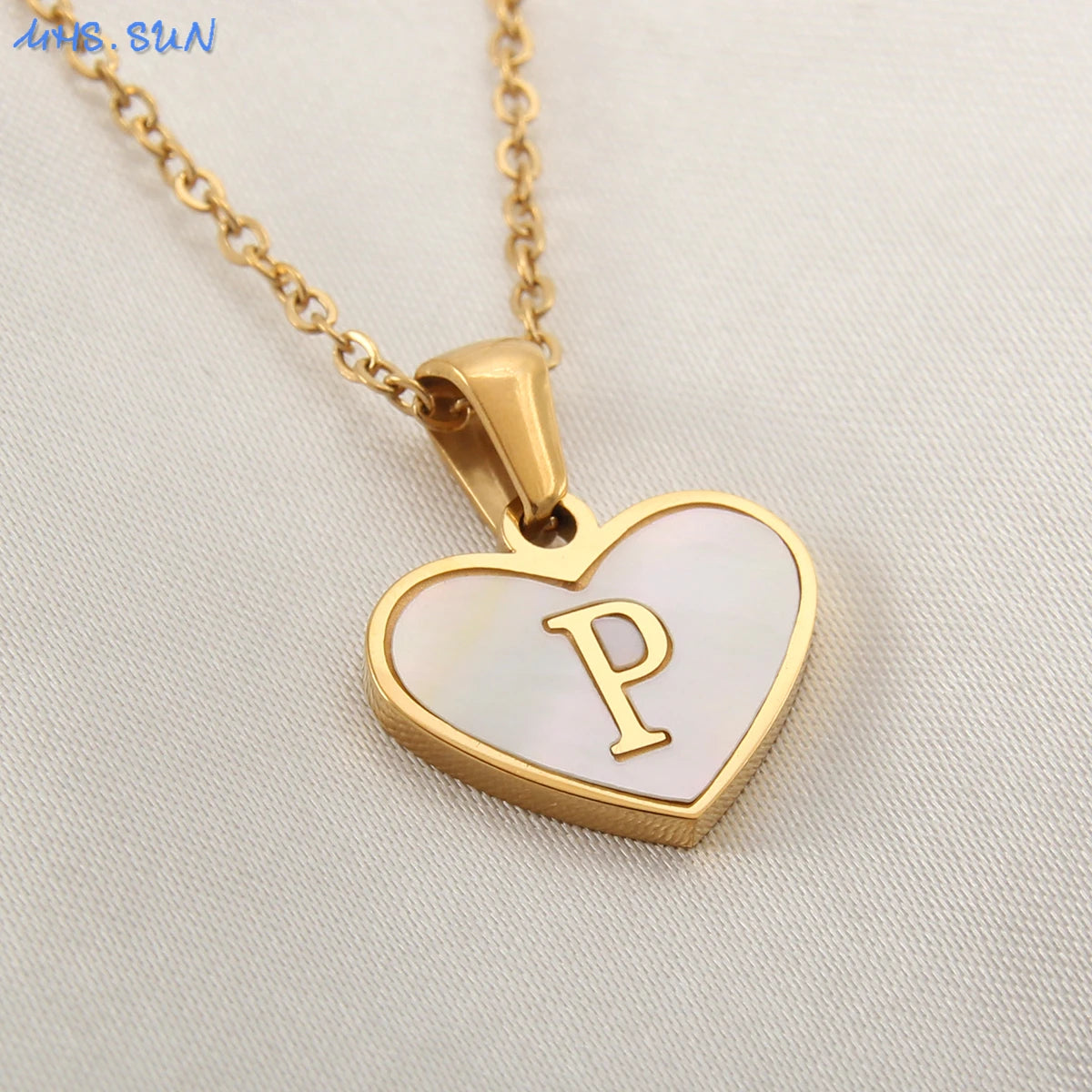 Stainless Steel Heart Initial Necklace for Women A-Z