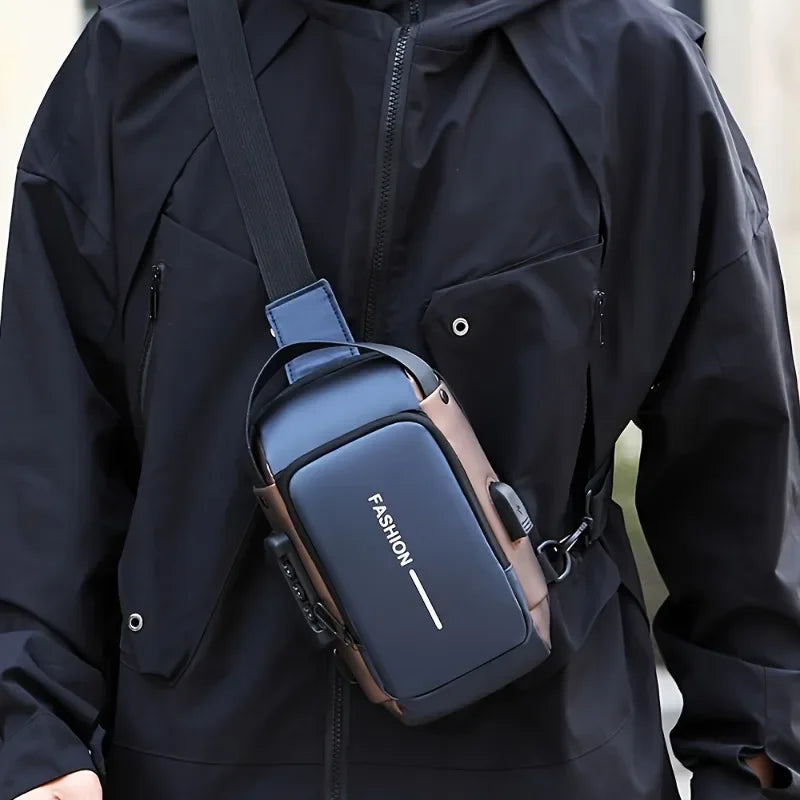Durable Oxford Fabric Men’s Sling Bag – Motorcycle Crossbody Chest Pack with Phone Pocket