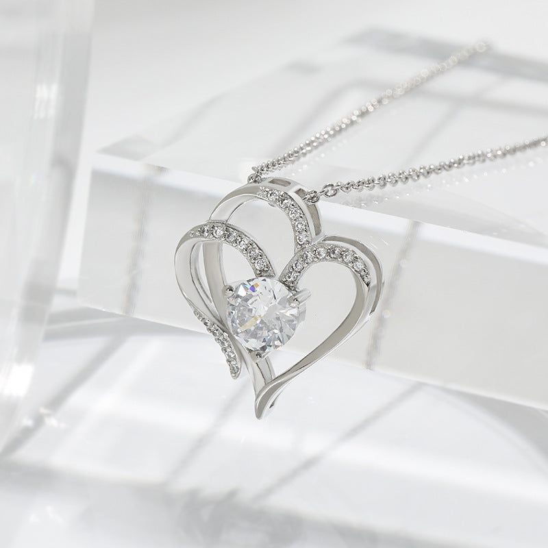 Double Love Zircon Necklace with Rhinestones for Women