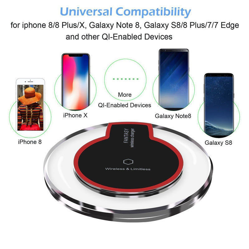 Crystal Round Wireless Charging Pad with Receiver for Apple and Samsung