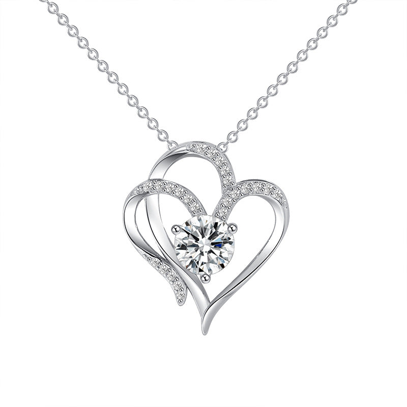Double Love Zircon Necklace with Rhinestones for Women