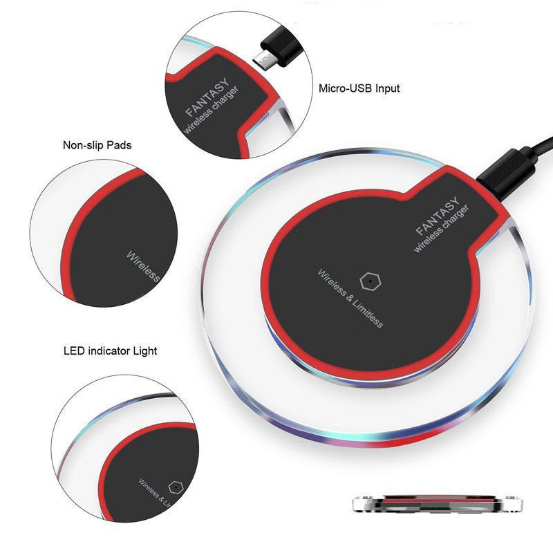 Crystal Round Wireless Charging Pad with Receiver for Apple and Samsung