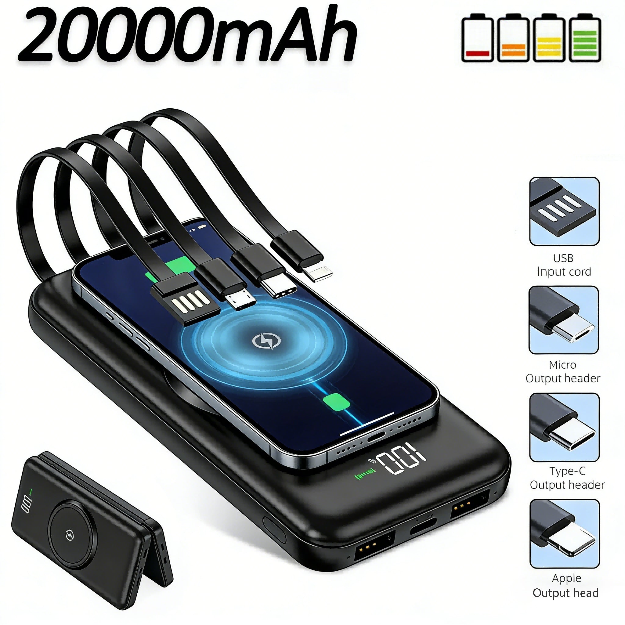 20000mAh Power Bank Fast Charger Portable Battery Pack with 5 USB Ports for Mobile Phone